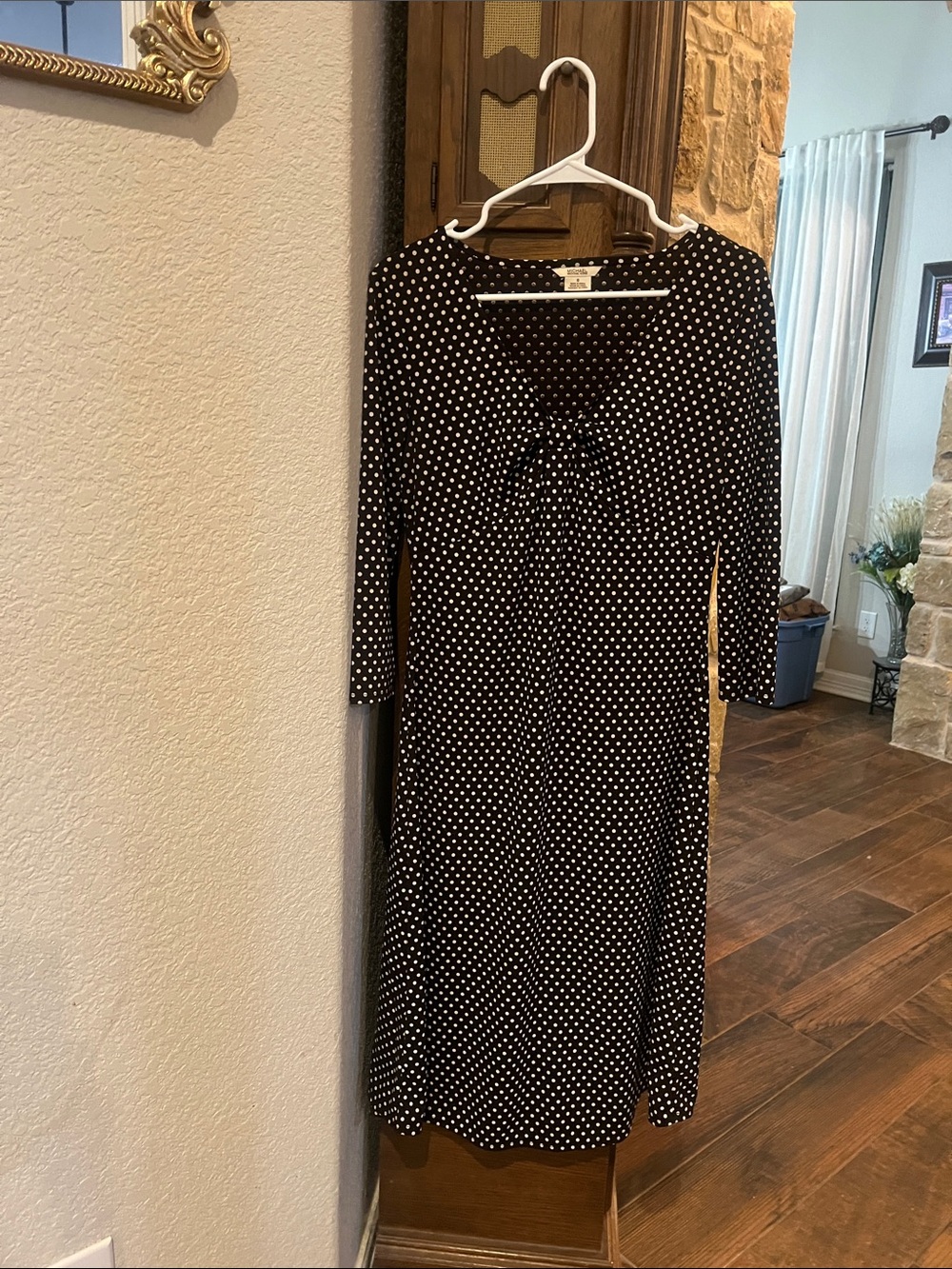 Michael Kors Black and White Polka Dot Tie-Front Midi Dress